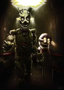 Creepy Animatronics in Dark Hallway