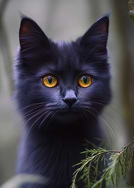 Black Cat with Golden Eyes Portrait