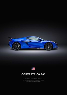 Blue Corvette C8 Z06 Car Poster