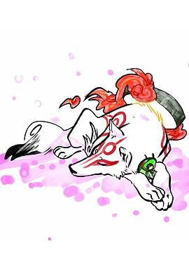 Okami Amaterasu resting with Issun