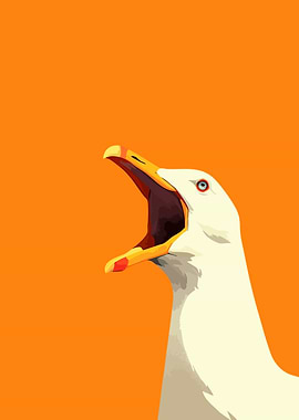 Funny Squawking Seagull Minimalist Art
