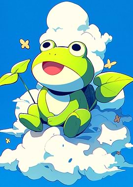 Sanrio Frog on Cloud with Butterflies