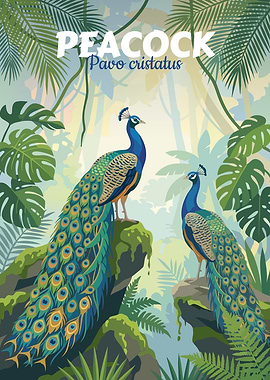 Peacocks in the Jungle Illustration