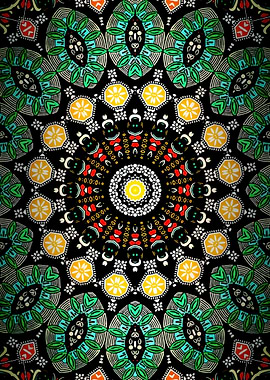 Green Floral Boho Ornate Mandala
