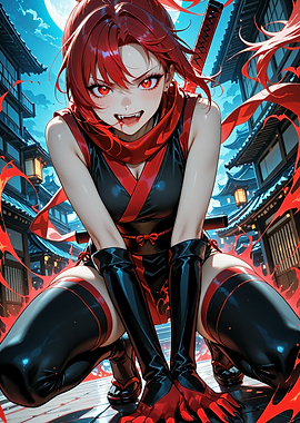Anime Ninja Girl with Red Hair
