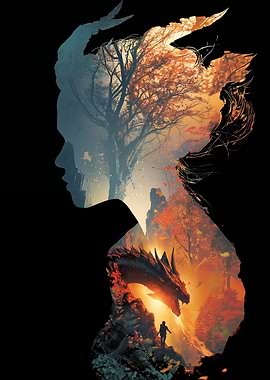 Dragon and Woman Silhouette Art
