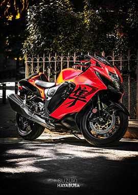 Suzuki Hayabusa Motorcycle Red and Black Poster
