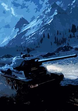 Tank in Snowy Mountain Landscape