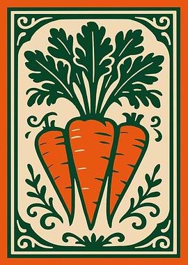 Carrot Vegetable Art Nouveau Illustration