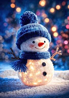 Festive Glowing Snowman with Blue Hat