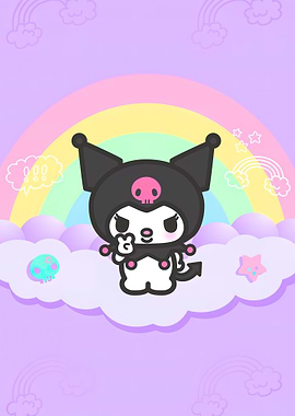 Kuromi on Clouds with Rainbow