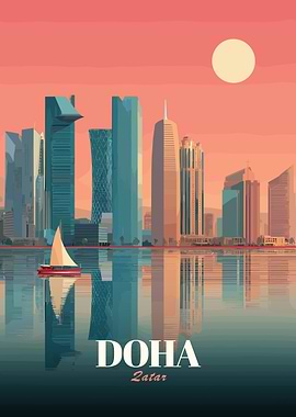 Doha Qatar Skyline Illustration