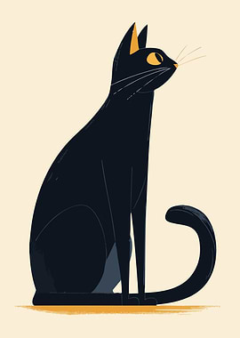 Black Cat Minimalist Art Illustration