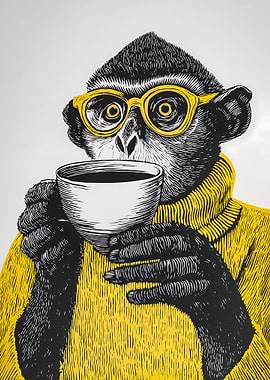 Monkey with Coffee and Glasses