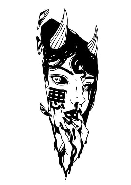 Devil Girl Black and White Art