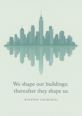 Cityscape Reflection with Winston Churchill Quote