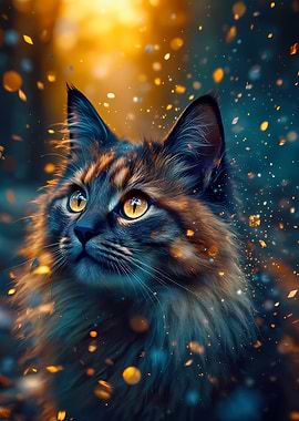 Majestic Cat Portrait with Golden Bokeh
