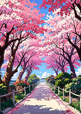 Cherry Blossom Path Anime Style