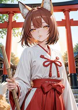 Anime Fox Girl at Torii Gate
