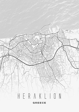 Heraklion, Greece - Minimalist Island City Map Poster, Clean Urban Wall Art