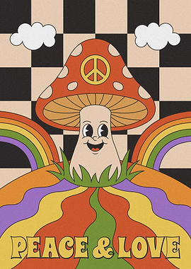 Retro Mushroom Peace and Love