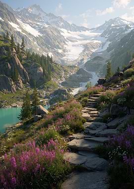 Waterfall Stone Path at Sunrise