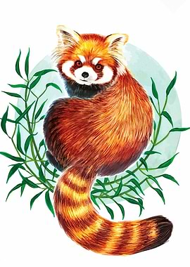 Red Panda with Bamboo Illustration