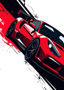 Red Sports Car Abstract Illustration