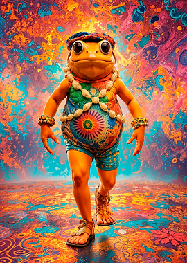 Psychedelic Frog in Hippie Outfit
