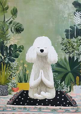 Meditating Poodle in a Garden Painting