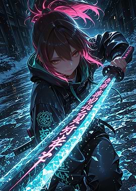 Anime Girl with Neon Katana