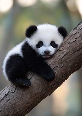 Sleeping Panda Cub on a Branch