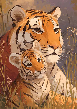 Tiger Mother and Cub Cute