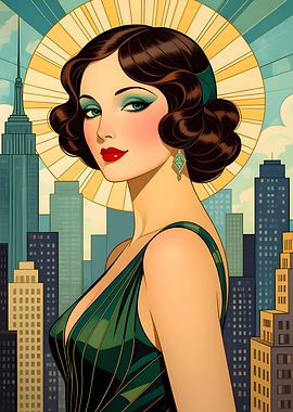 Art Deco Woman with Cityscape