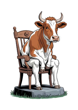 Cow sitting in a wooden chair