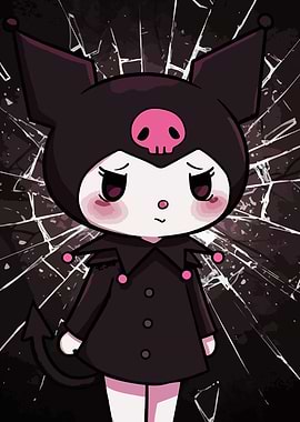 Kuromi Cartoon Character with Broken Glass