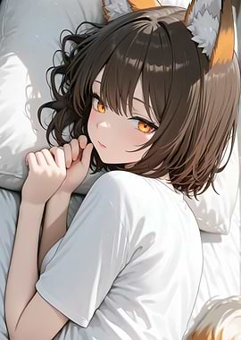 Anime Girl with Fox Ears Lying Down
