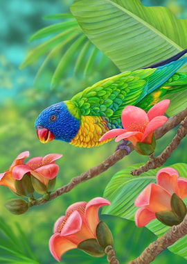 Rainbow Lorikeet with Flowers