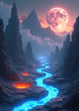 Fantasy Landscape with Glowing River