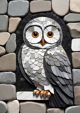 Stone Mosaic Owl
