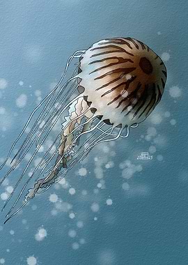 Watercolor Jellyfish in Blue
