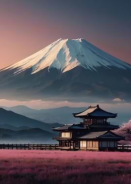 Mount Fuji and Japanese Temple