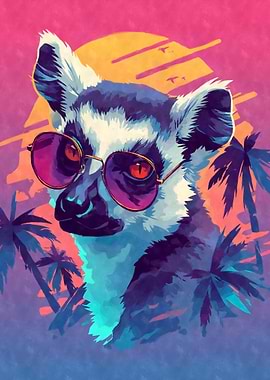 80s Retro Lemur with Sunglasses