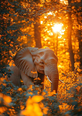Elephant in Golden Forest Light