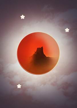 Red Planet with Mountain Reflection