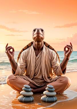 Turtle Monk Meditating on Beach
