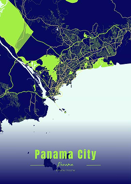Panama City Map - Neon Style