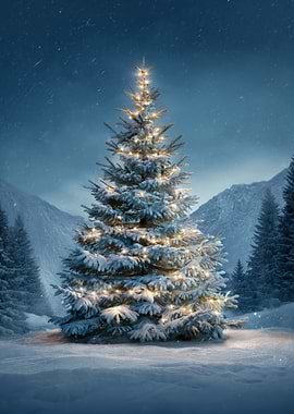 Snowy Christmas Tree with Lights