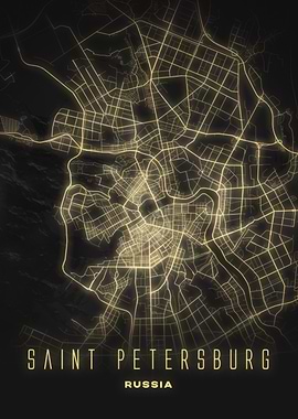 Illuminated Saint Petersburg, Russia - Night City Map Poster, Elegant Urban Wall Art