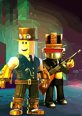 Steampunk Roblox Characters in Cityscape